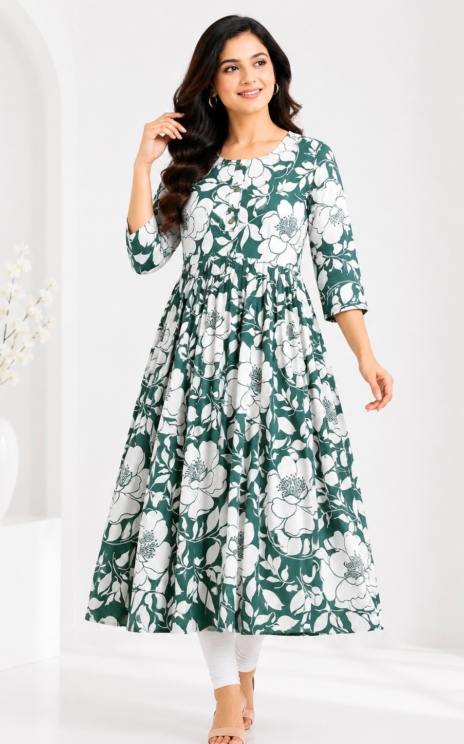 PONNIS Rayon Anarkali Front Pleated Top with Mobile Pocket and Show Button