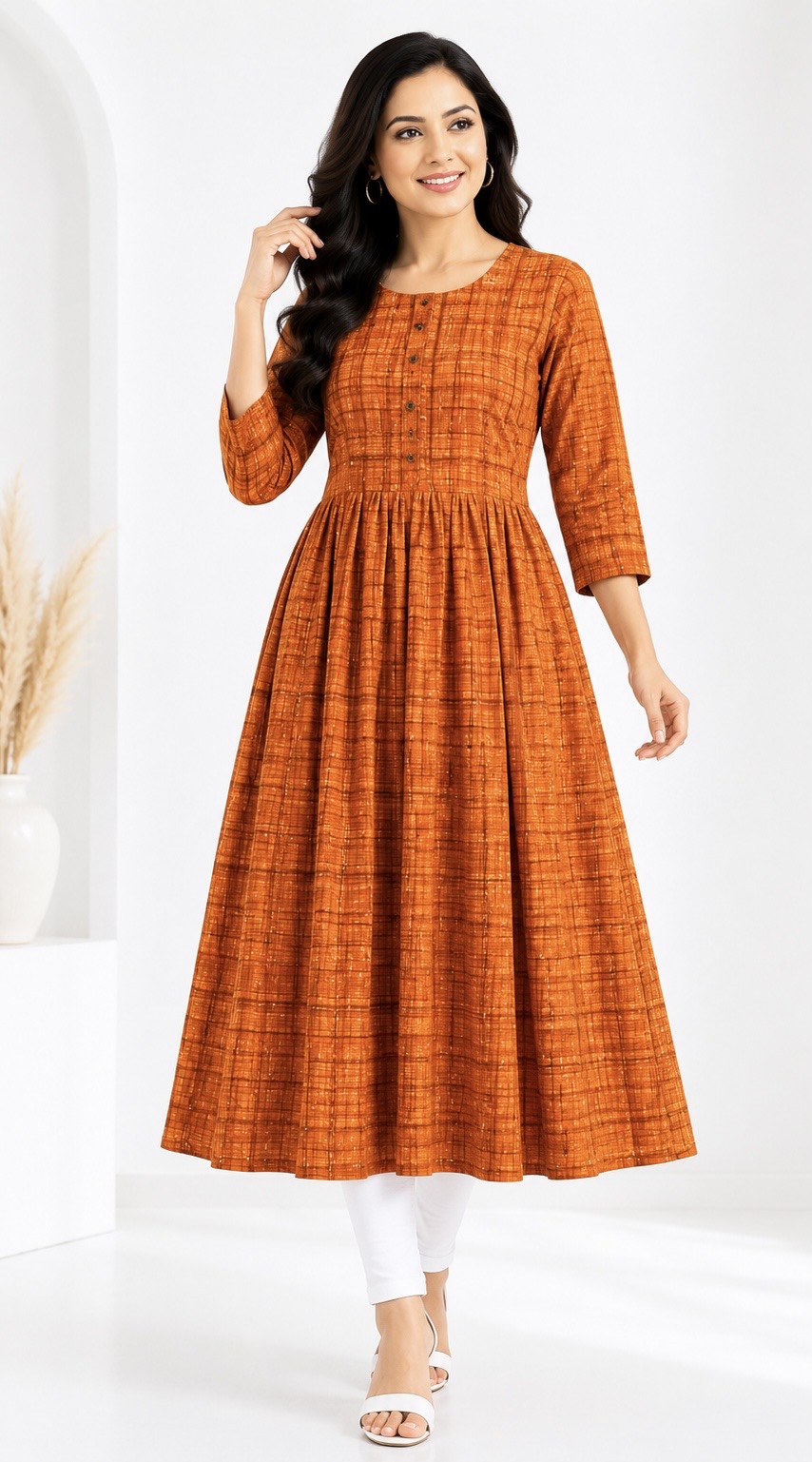 PONNIS Rayon Anarkali Front Pleated Top with Mobile Pocket and Show Button