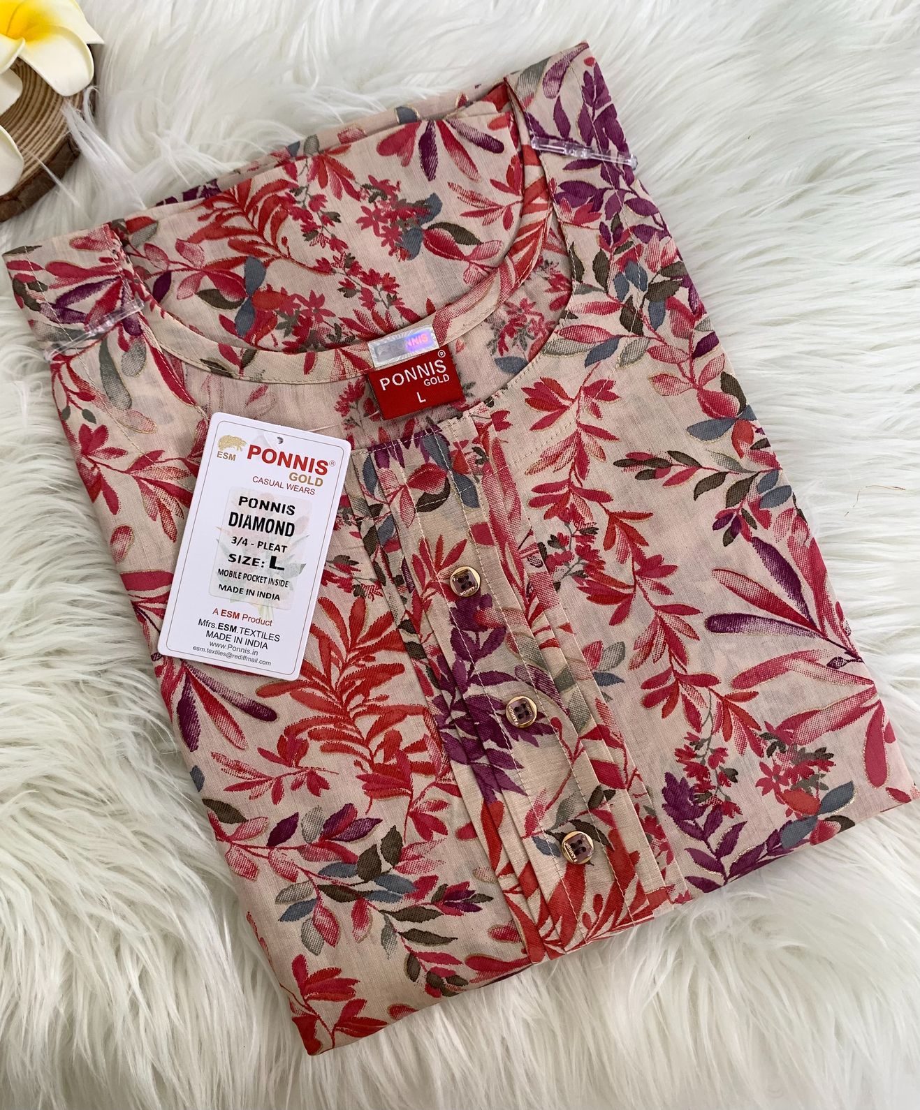 PONNIS Rayon Anarkali Front Pleated Top with Mobile Pocket and Show Button