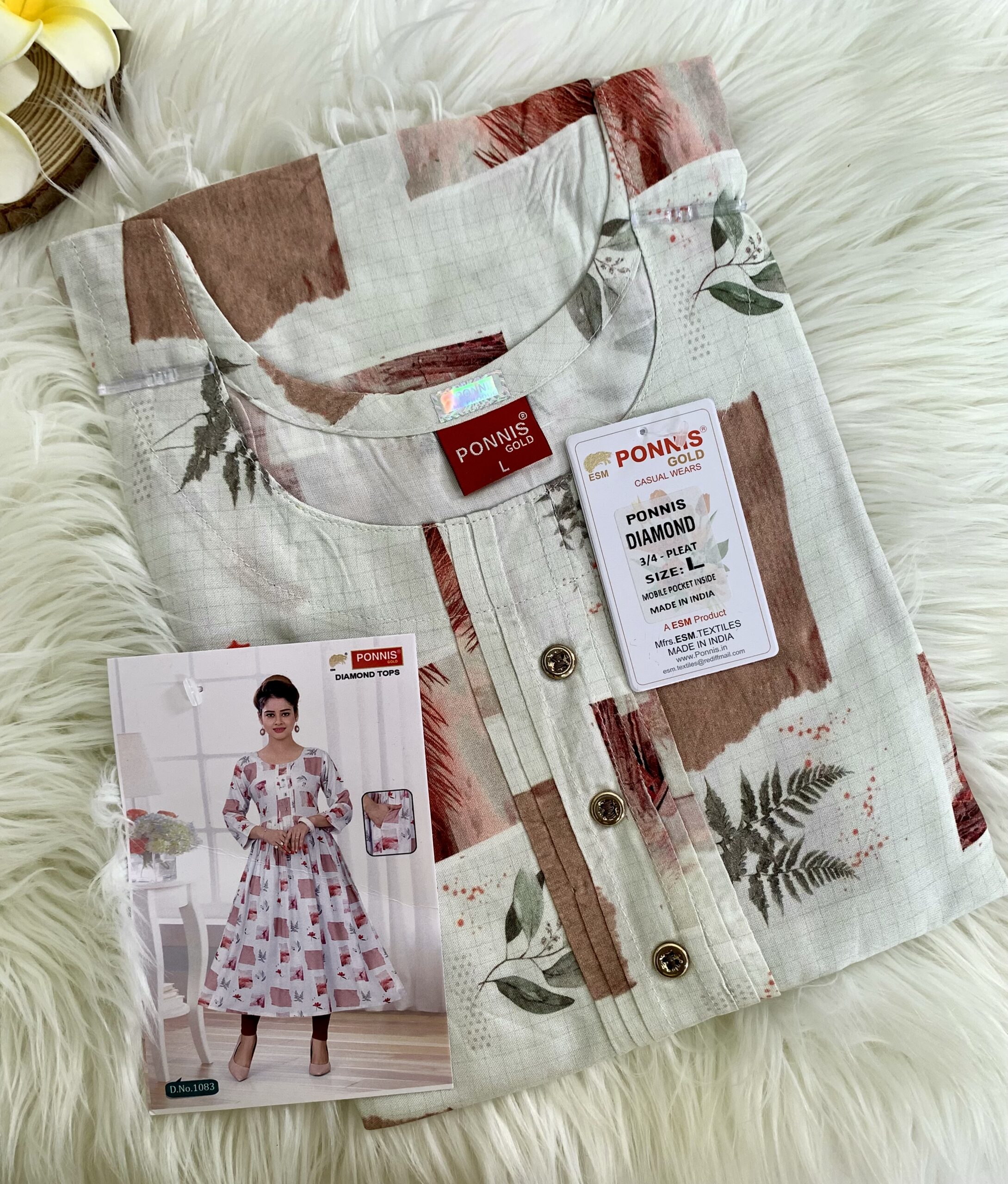 PONNIS Rayon Anarkali Front Pleated Top with Mobile Pocket and Show Button - Image 2