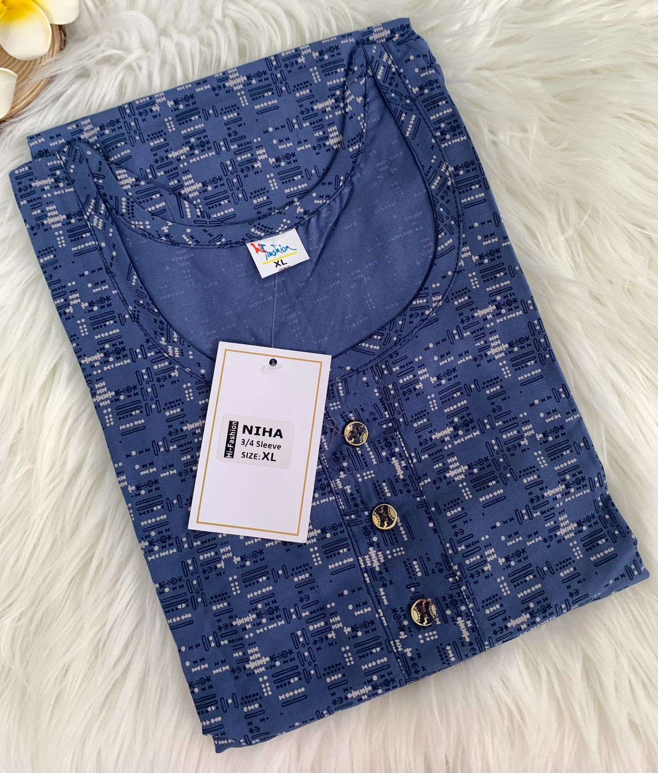 Rayon Side - Open Top with 3/4th Sleeve and Front Show Button