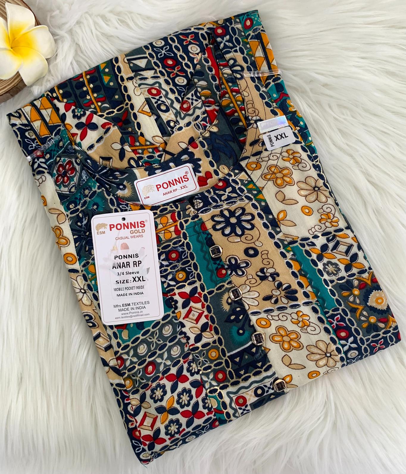 PONNIS Premium Anarkali Rayon Kurta for Women with 3/4 Sleeves | ANAR RP TOPS