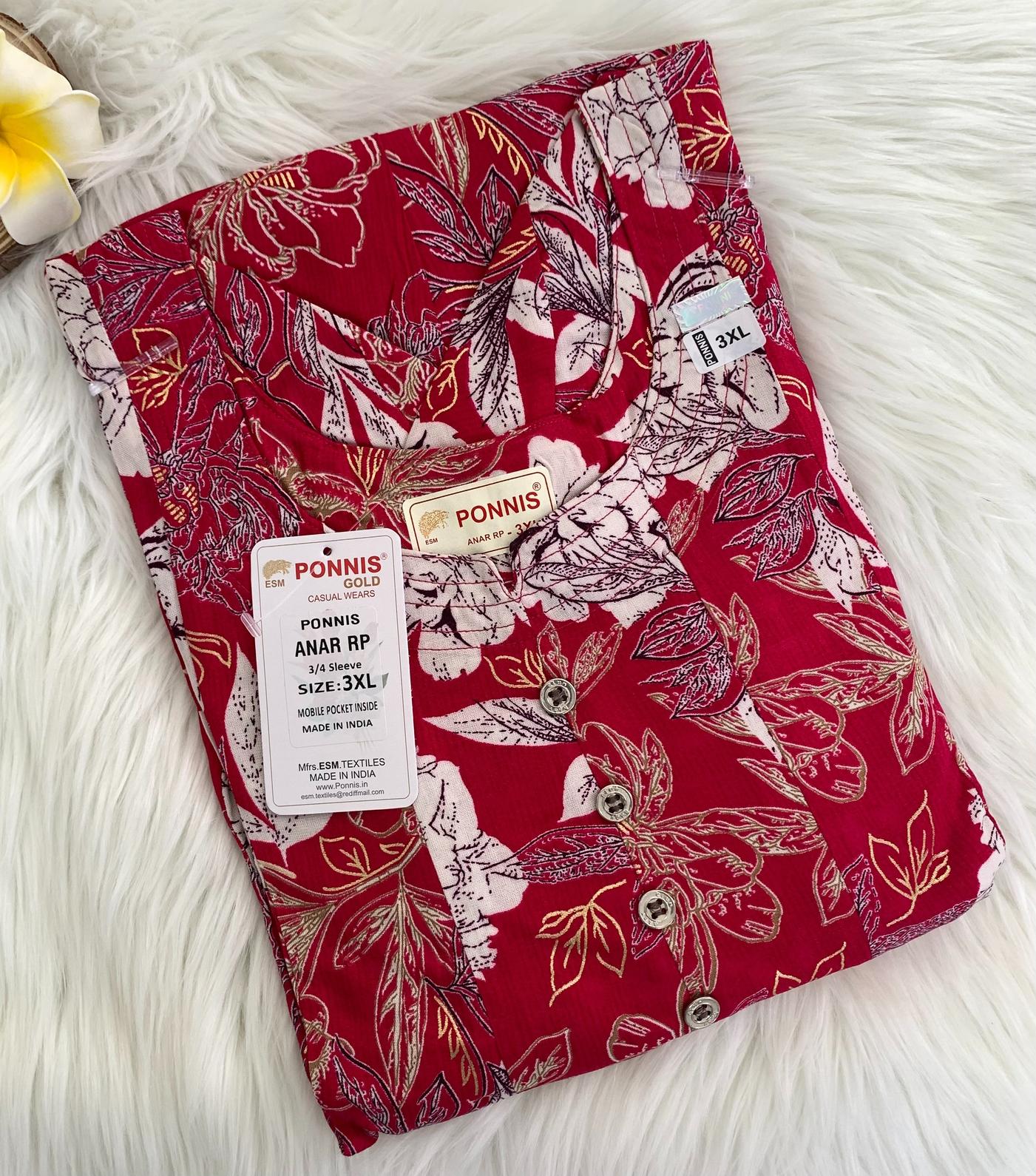 PONNIS Premium Anarkali Rayon Kurta for Women with 3/4 Sleeves | ANAR RP TOPS