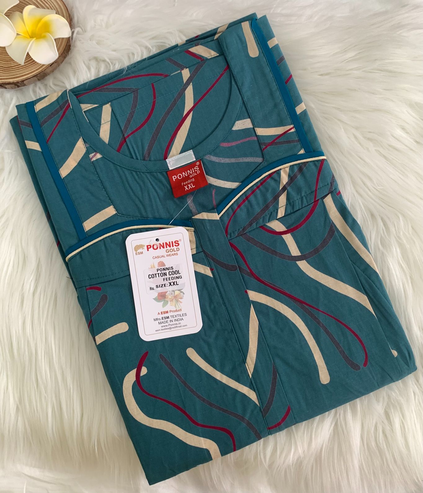 PONNIS' Feeding Nighty with Front Zip and Side Zip for Nursing Mothers.