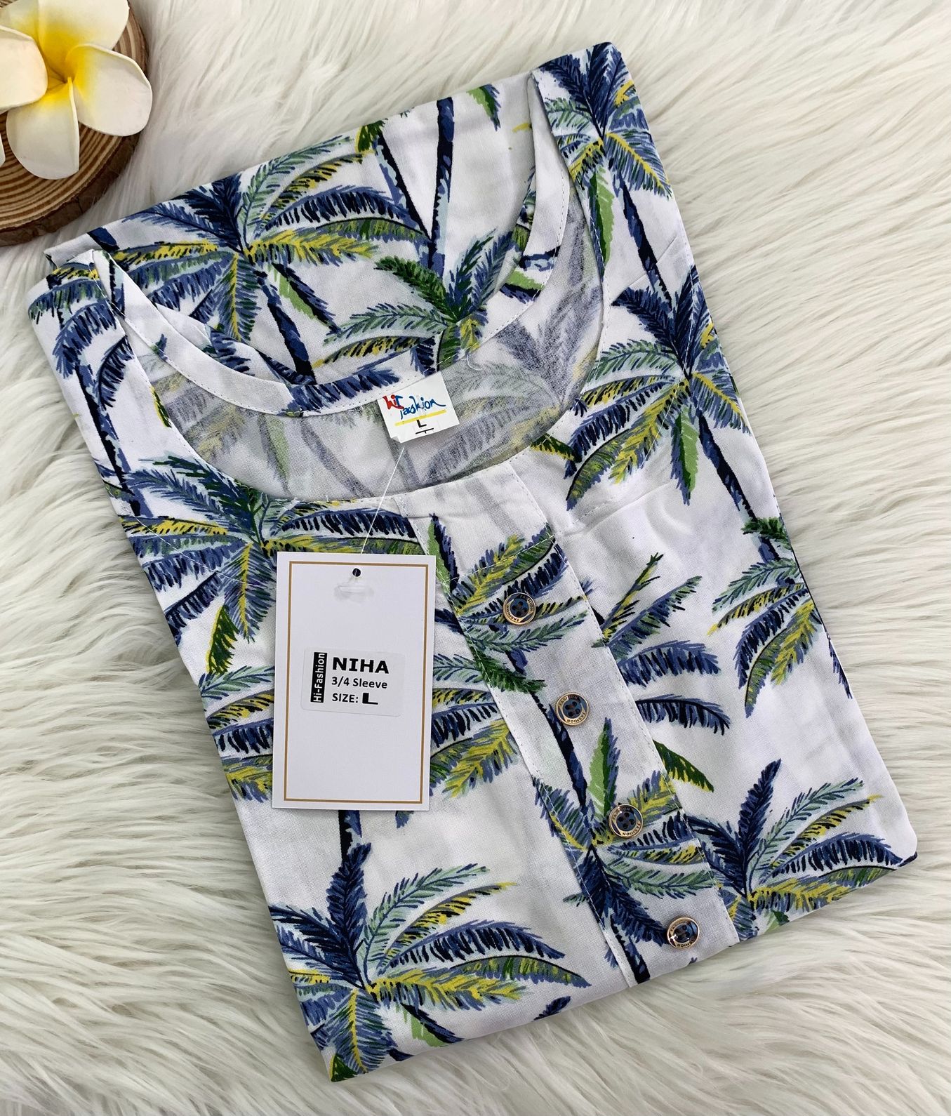 Rayon Side - Open Top with 3/4th Sleeve and Front Show Button