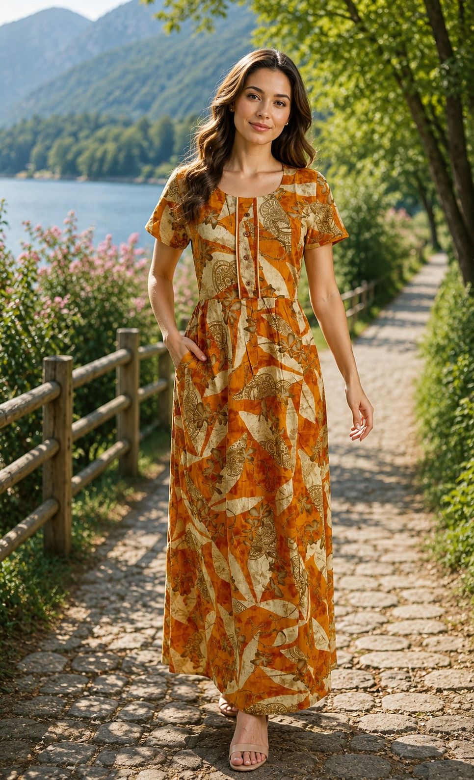 PONNIS Rayon Long Maxi Nighty with floral print and sidepocket for all-day comfort/311