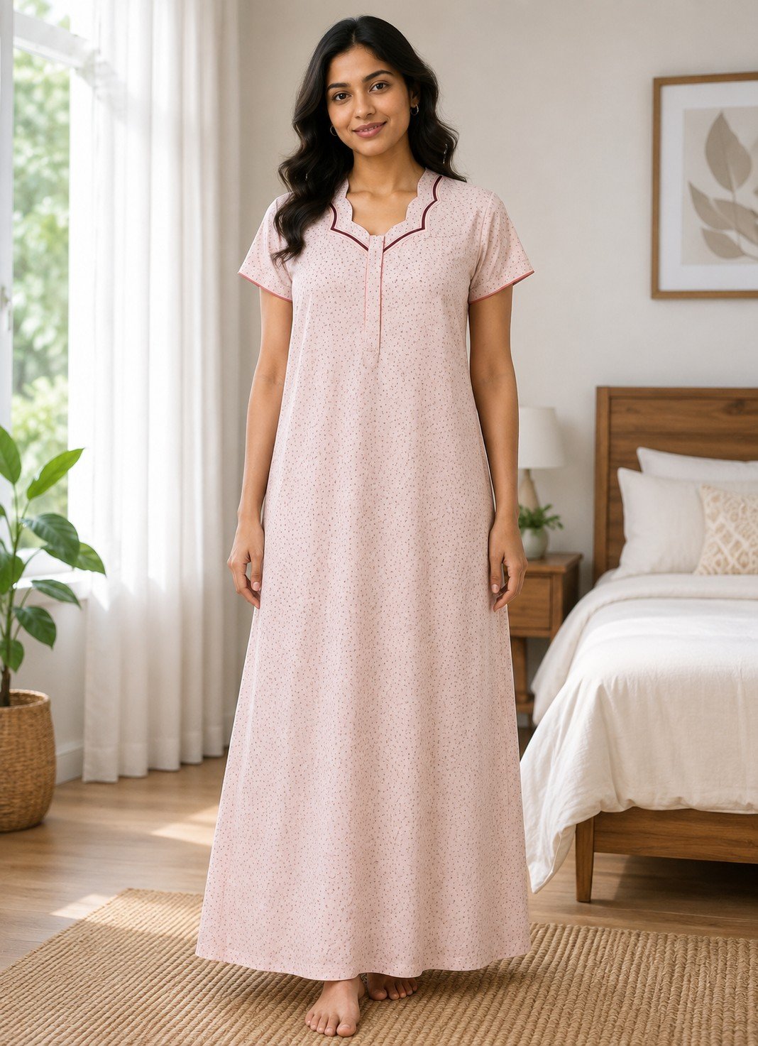 PONNIS Premium Women's A-line Cotton Nightwear with Front Laze and Zip Detailing Nighty (Cotton Combed)/9