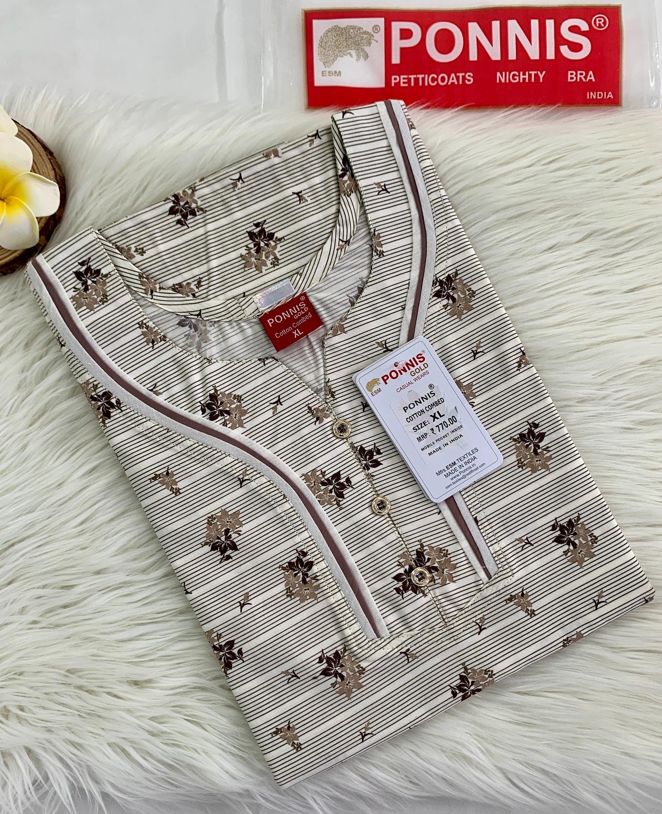 PONNIS Premium Women's A-line Cotton Nightwear with Front Laze and Zip Detailing Nighty (Cotton Combed)/5 - Image 2