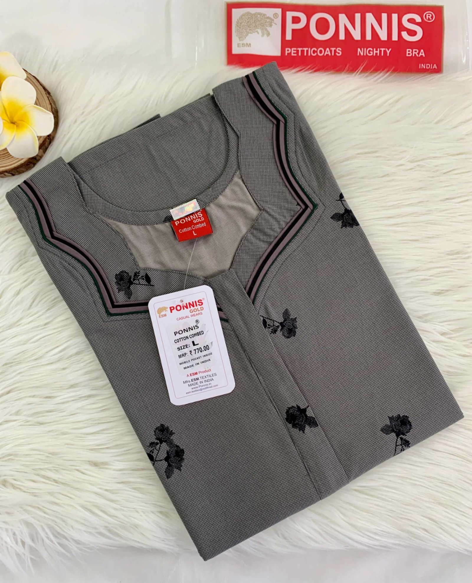 PONNIS Premium Women's A-line Cotton Nightwear with Front Laze and Zip Detailing Nighty (Cotton Combed)/4 - Image 2