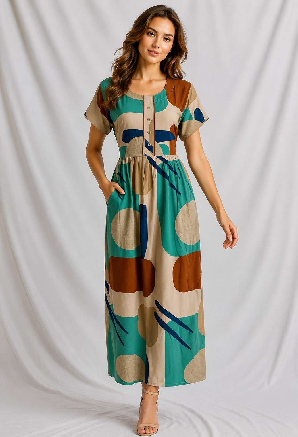 PONNIS Rayon Long Maxi Nighty with floral print and sidepocket for all-day comfort/329