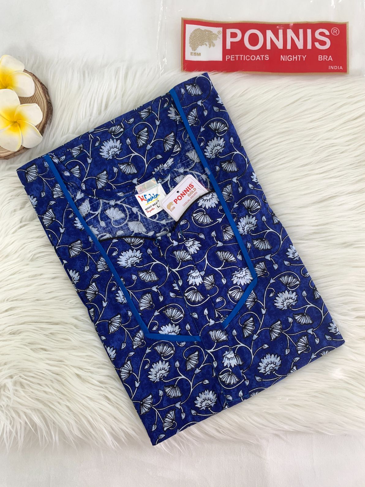 PONNIS Women’s Cotton A-line Printed Detailing Nighty with Lace and Front Zip inside Mobile Pocket (Toyota)/525 - Image 3