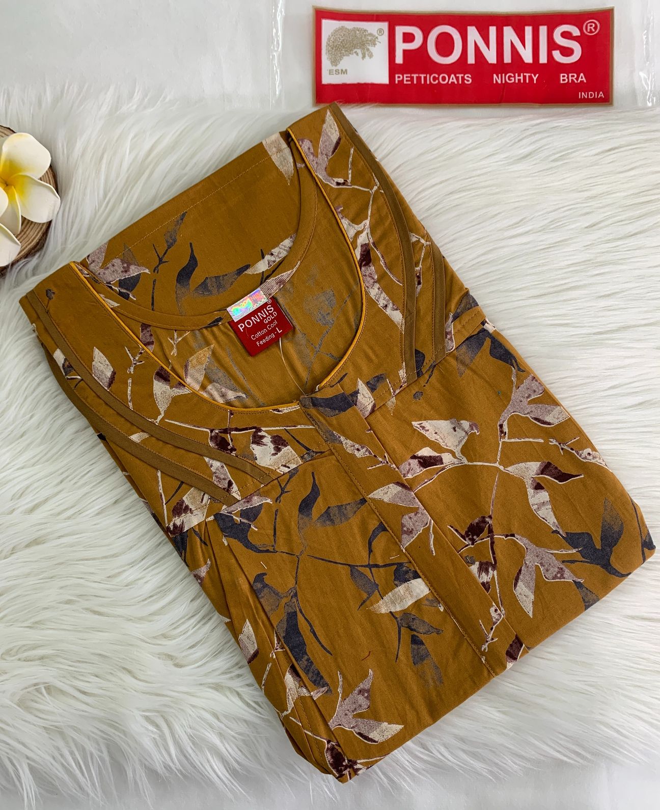 PONNIS' Feeding Nighty with Front Zip and Side Zip for Nursing Mothers.