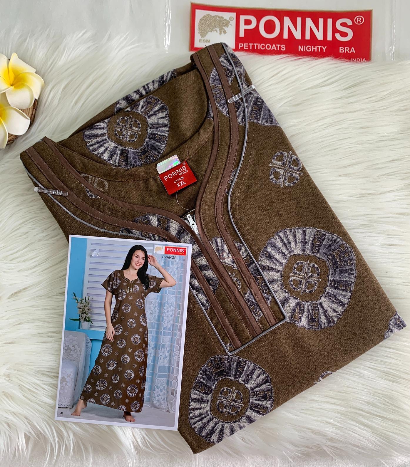 PONNIS Premium Alphine Nighty with Front Zipper and Stylish Piping (Orange)