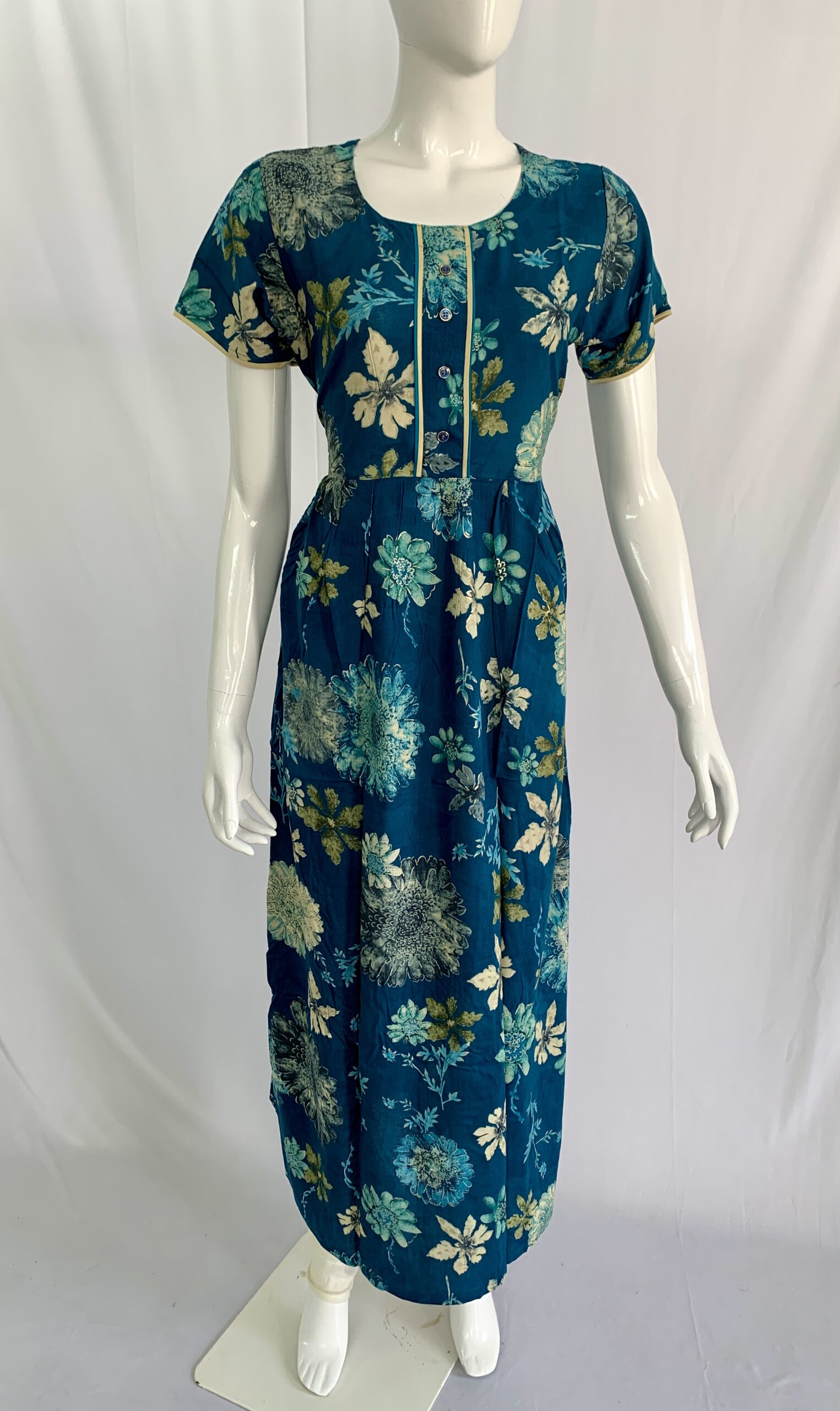 PONNIS Rayon Long Maxi Nighty with floral print and sidepocket for all-day comfort/322 - Image 2