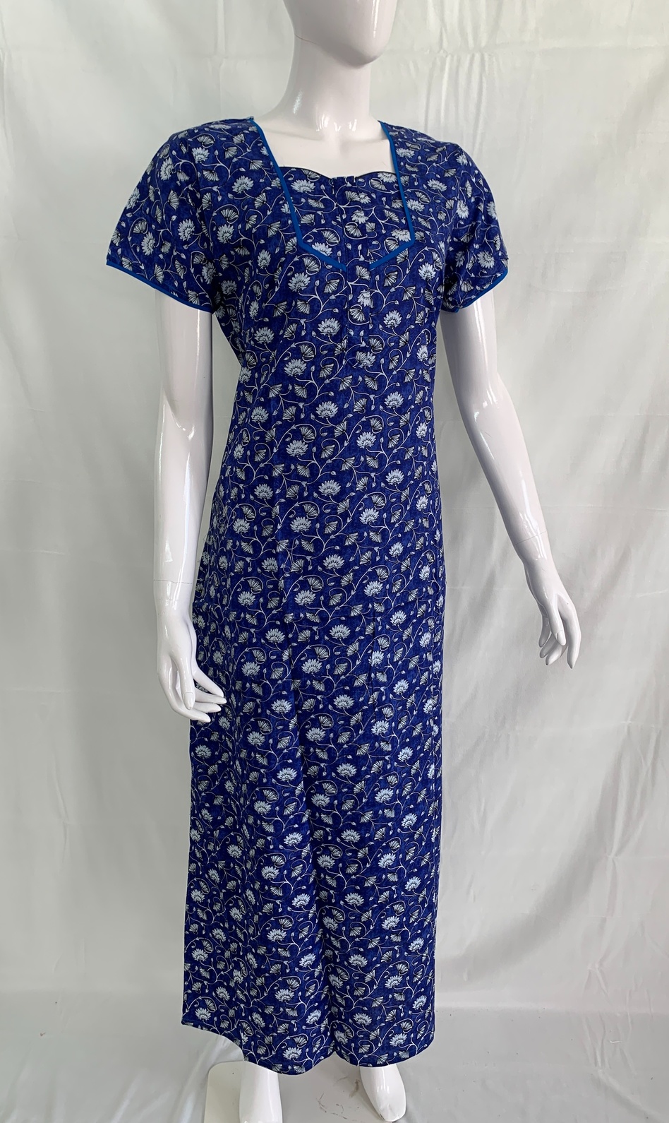 PONNIS Women’s Cotton A-line Printed Detailing Nighty with Lace and Front Zip inside Mobile Pocket (Toyota)/525