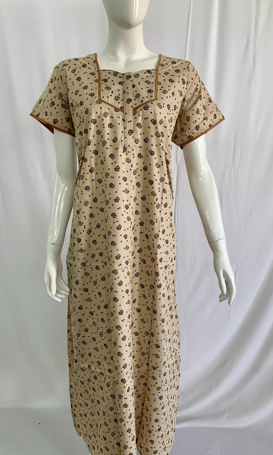 PONNIS Women’s Cotton A-line Printed Detailing Nighty with Lace and Front Zip inside Mobile Pocket (Toyota)/539