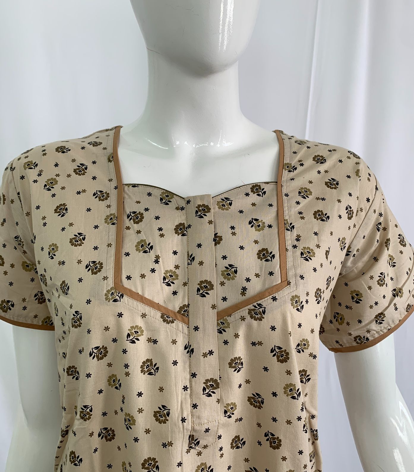 PONNIS Women’s Cotton A-line Printed Detailing Nighty with Lace and Front Zip inside Mobile Pocket (Toyota)/539 - Image 2