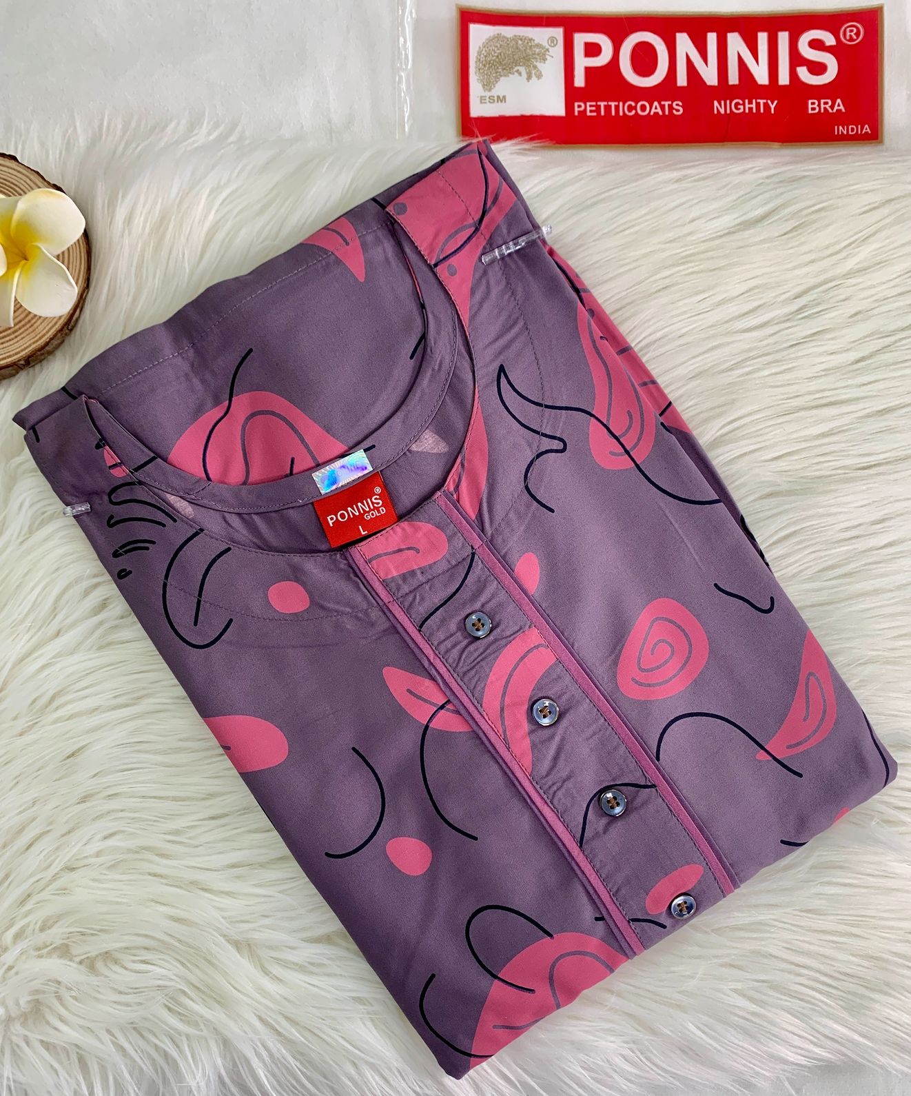 PONNIS Rayon Long Maxi Nighty with floral print and side pocket for all-day comfort/315 - Image 3