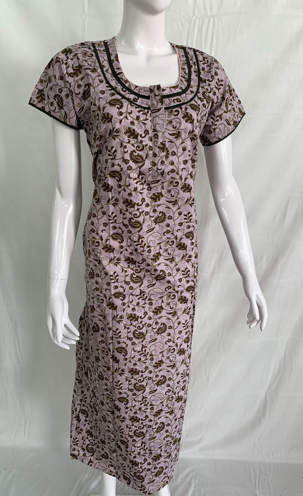 PONNIS Women’s Cotton A-line Printed Detailing Nighty with Lace and Front Zip inside Mobile Pocket (Toyota)/534