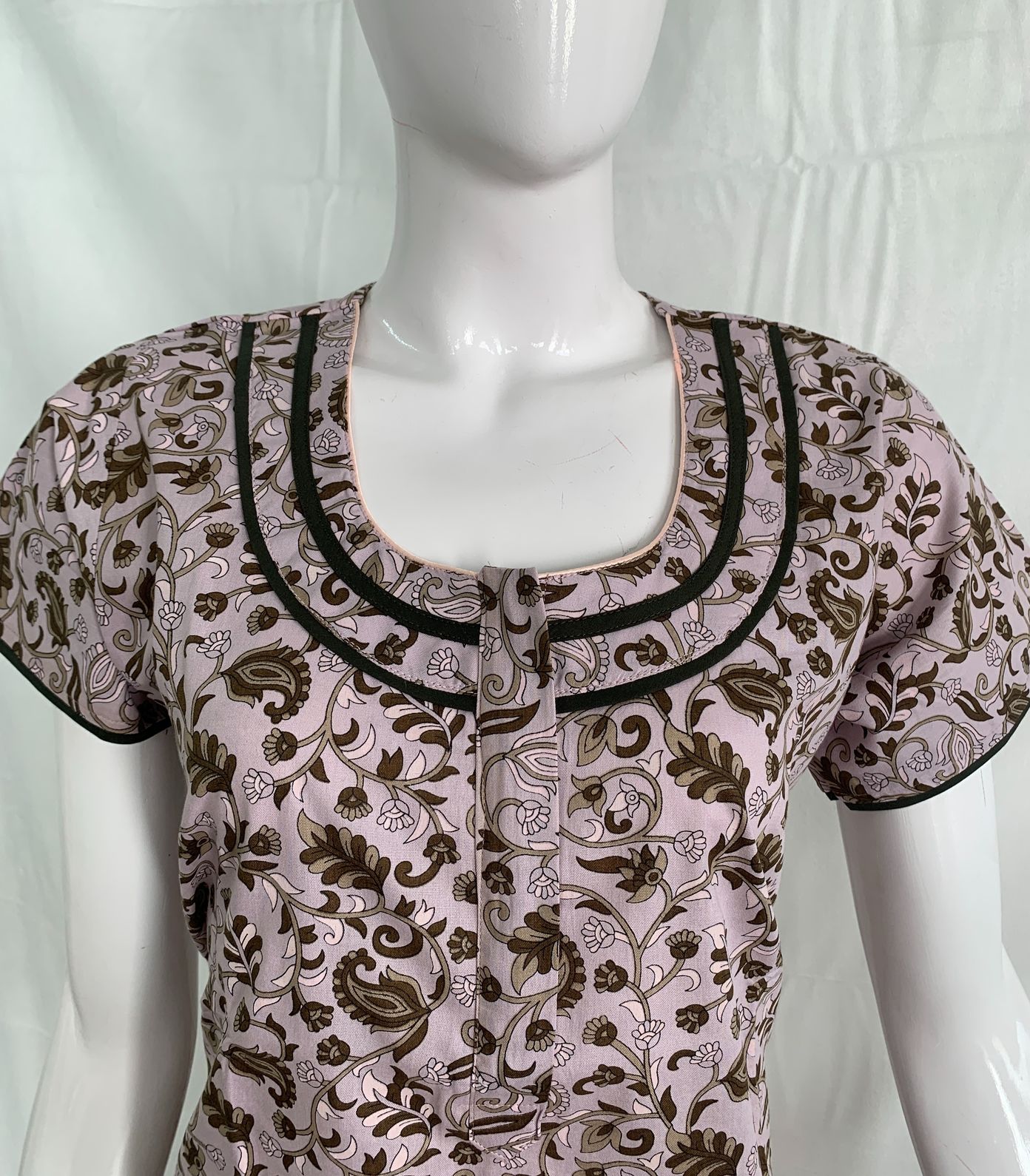 PONNIS Women’s Cotton A-line Printed Detailing Nighty with Lace and Front Zip inside Mobile Pocket (Toyota)/534 - Image 2