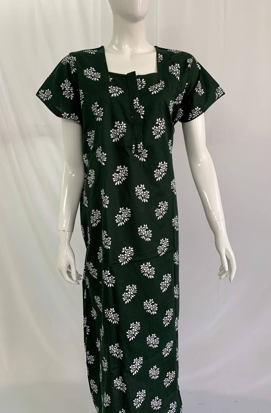 PONNIS Women’s Cotton A-line Printed Detailing Nighty with Lace and Front Zip inside Mobile Pocket (Toyota)/552