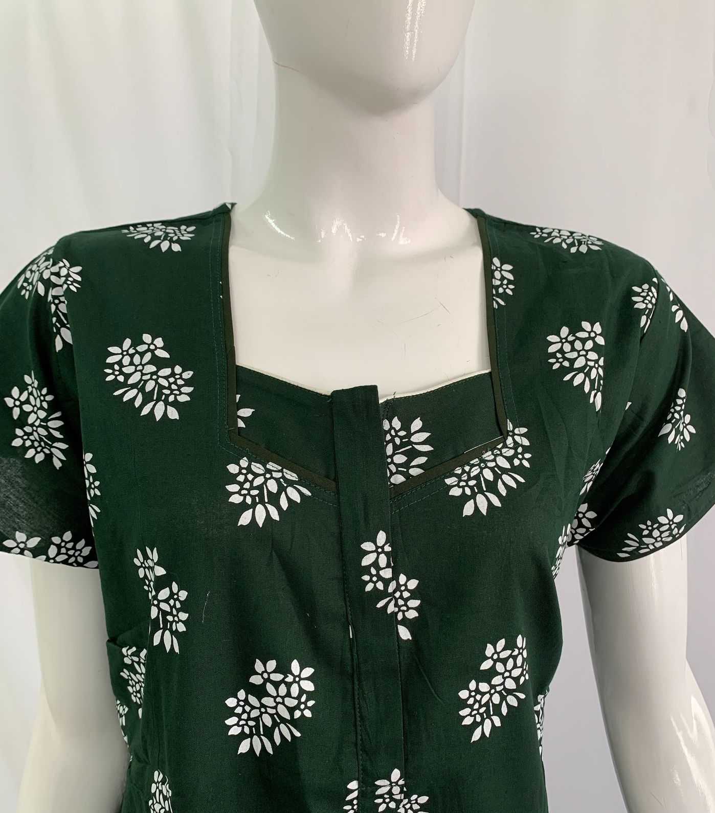 PONNIS Women’s Cotton A-line Printed Detailing Nighty with Lace and Front Zip inside Mobile Pocket (Toyota)/552 - Image 2