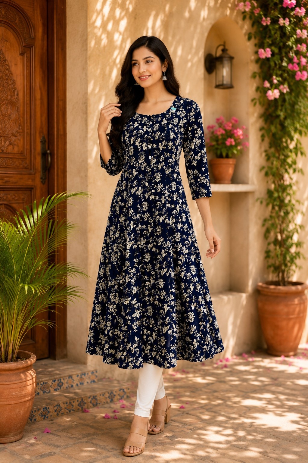 PONNIS Premium Anarkali Rayon Kurta for Women with 3/4 Sleeves | ANAR RP TOPS/638
