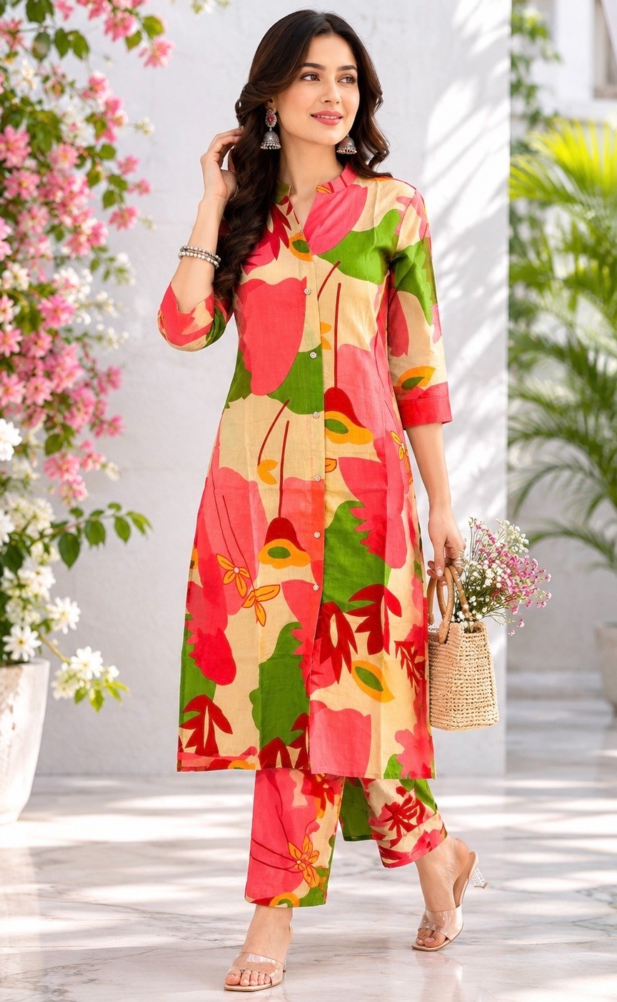 PONNIS Premium 2Pcs Co-Ord Set Cotton Kurtis with Bottom/802
