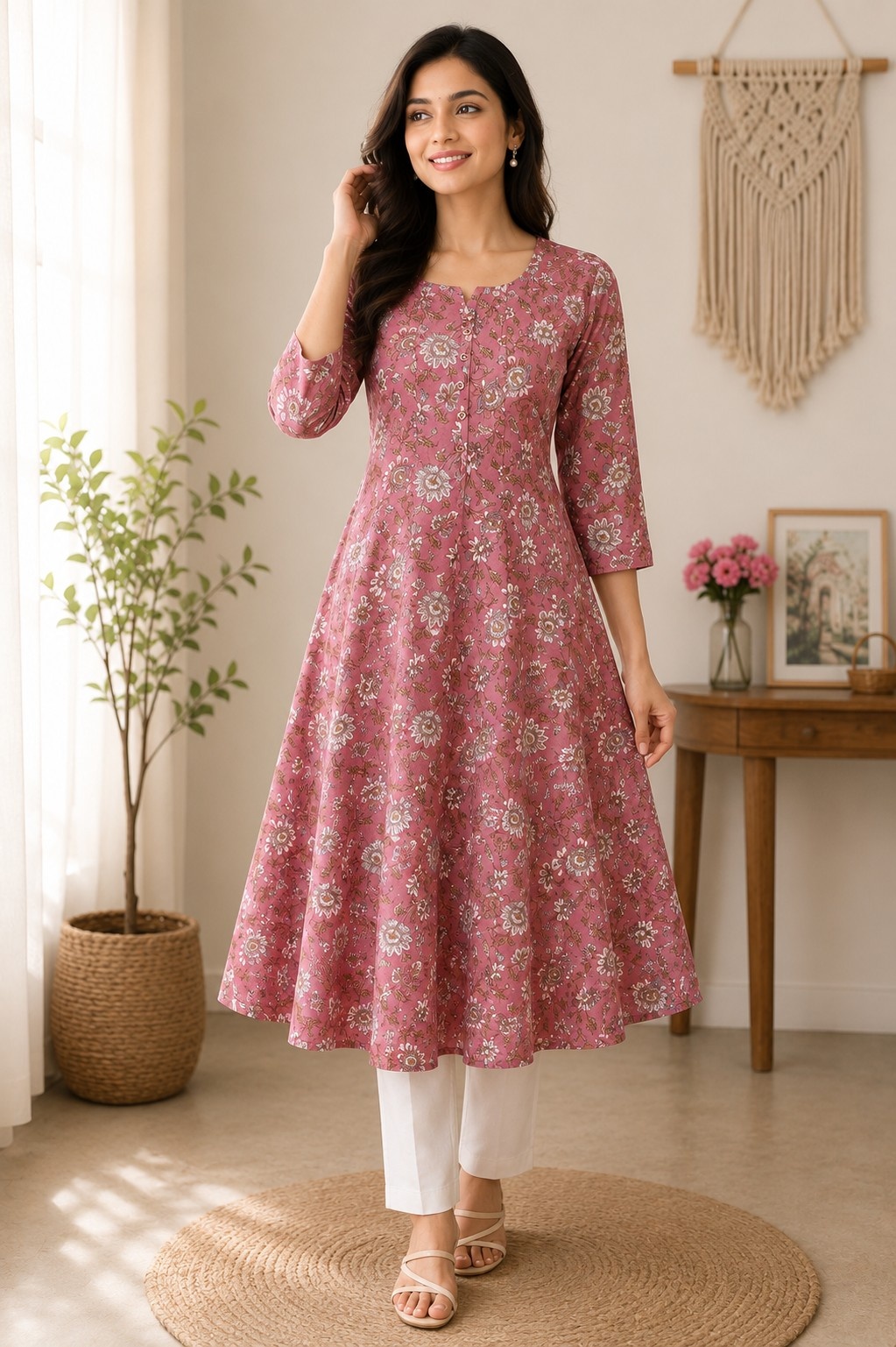 PONNIS Premium Anarkali Cotton Kurta for Women with 3/4 Sleeves | ANAR RP TOPS/01