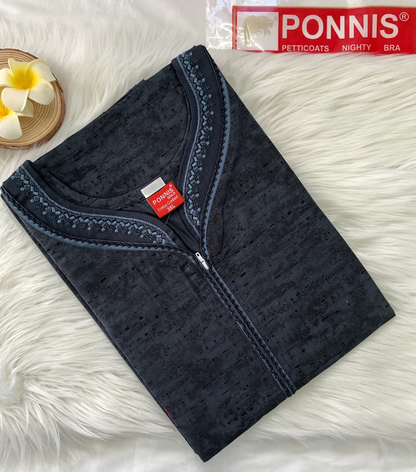 PONNIS Premium Women's A-line Cotton Nightwear with Front Laze and Zip Detailing Nighty (Cotton Combed)/12