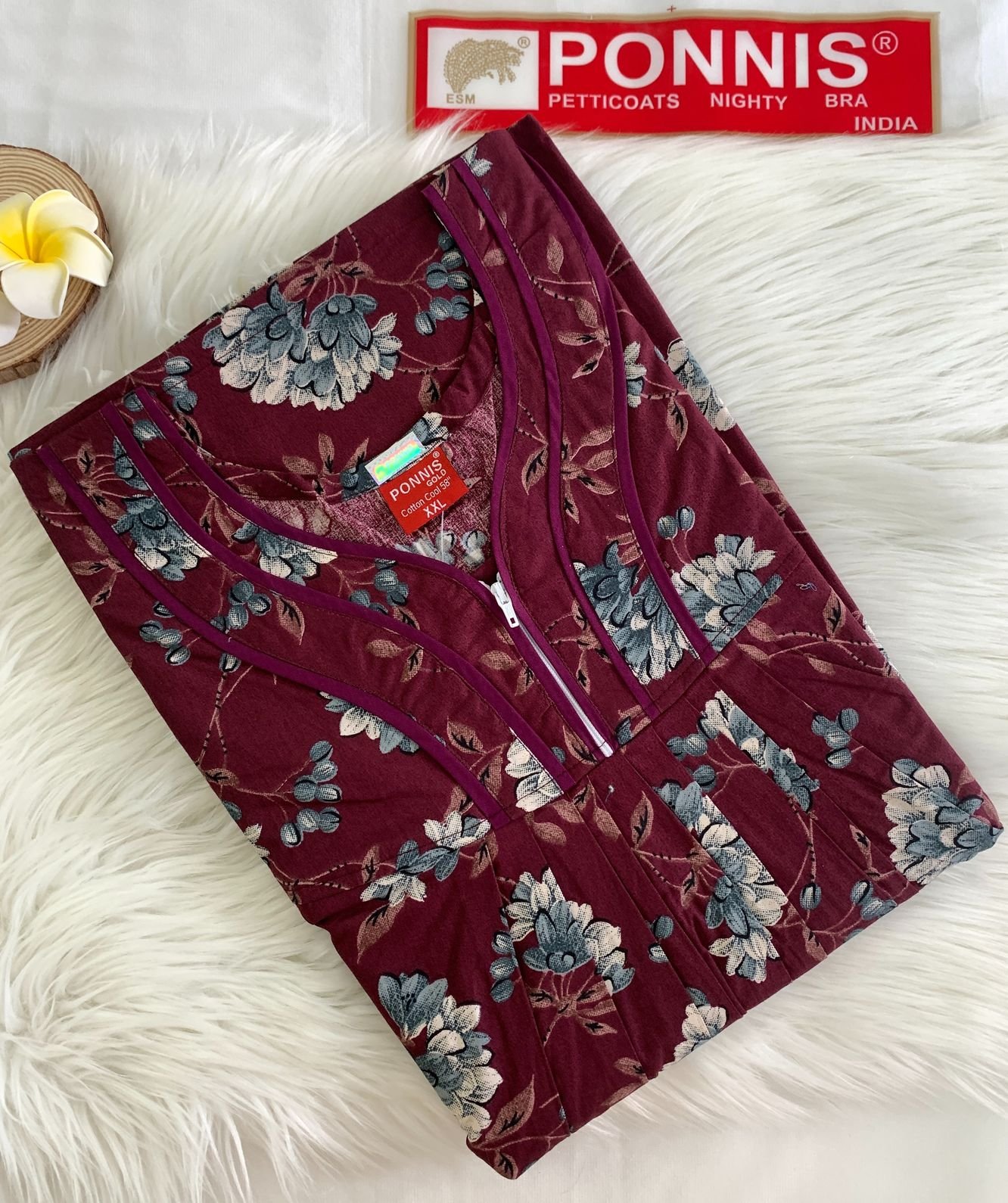 PONNIS Premium Women's Prill - Style Cotton Nighty - Perfect for Plus Size and Elderly Women (Cotton Cool-58")