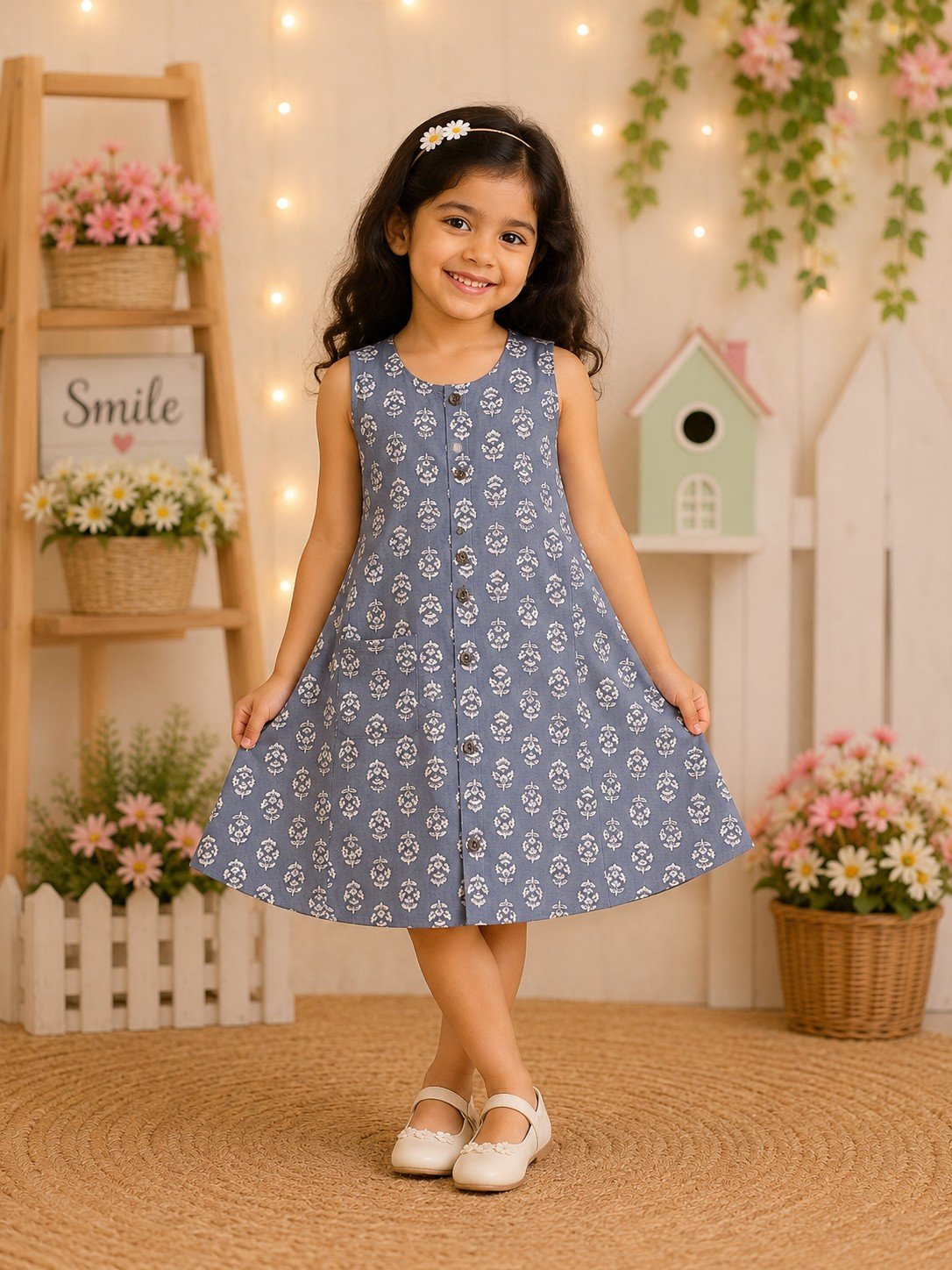 PONNIS Premium Cotton Kids Frock Floral Printed Design With Pocket/KF-12