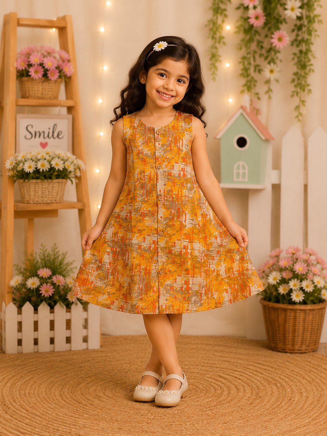 PONNIS Premium Cotton Kids Frock Floral Printed Design With Pocket/KF-21