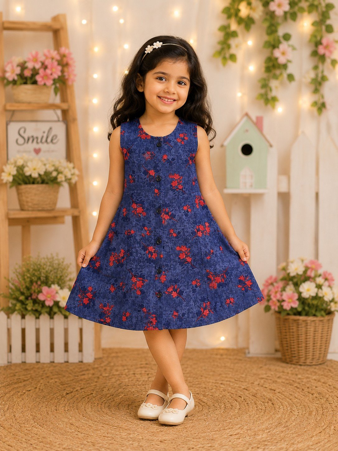 PONNIS Premium Cotton Kids Frock Floral Printed Design With Pocket/KF-13