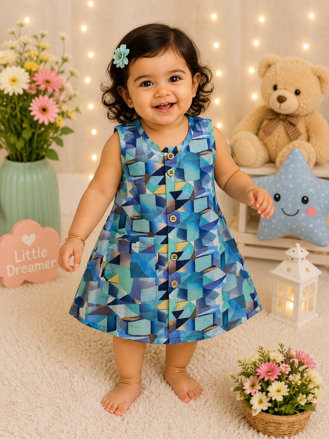 PONNIS Premium Cotton Kids Frock Floral Printed Design With Pocket/KF-09