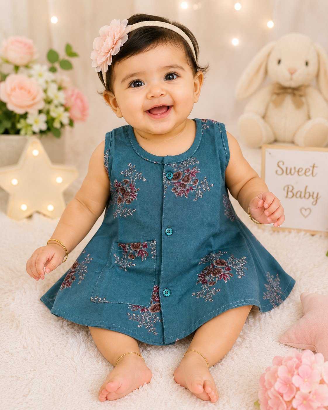 PONNIS Premium Alphine Kids Frock Floral Printed Design With Pocket/KF-03