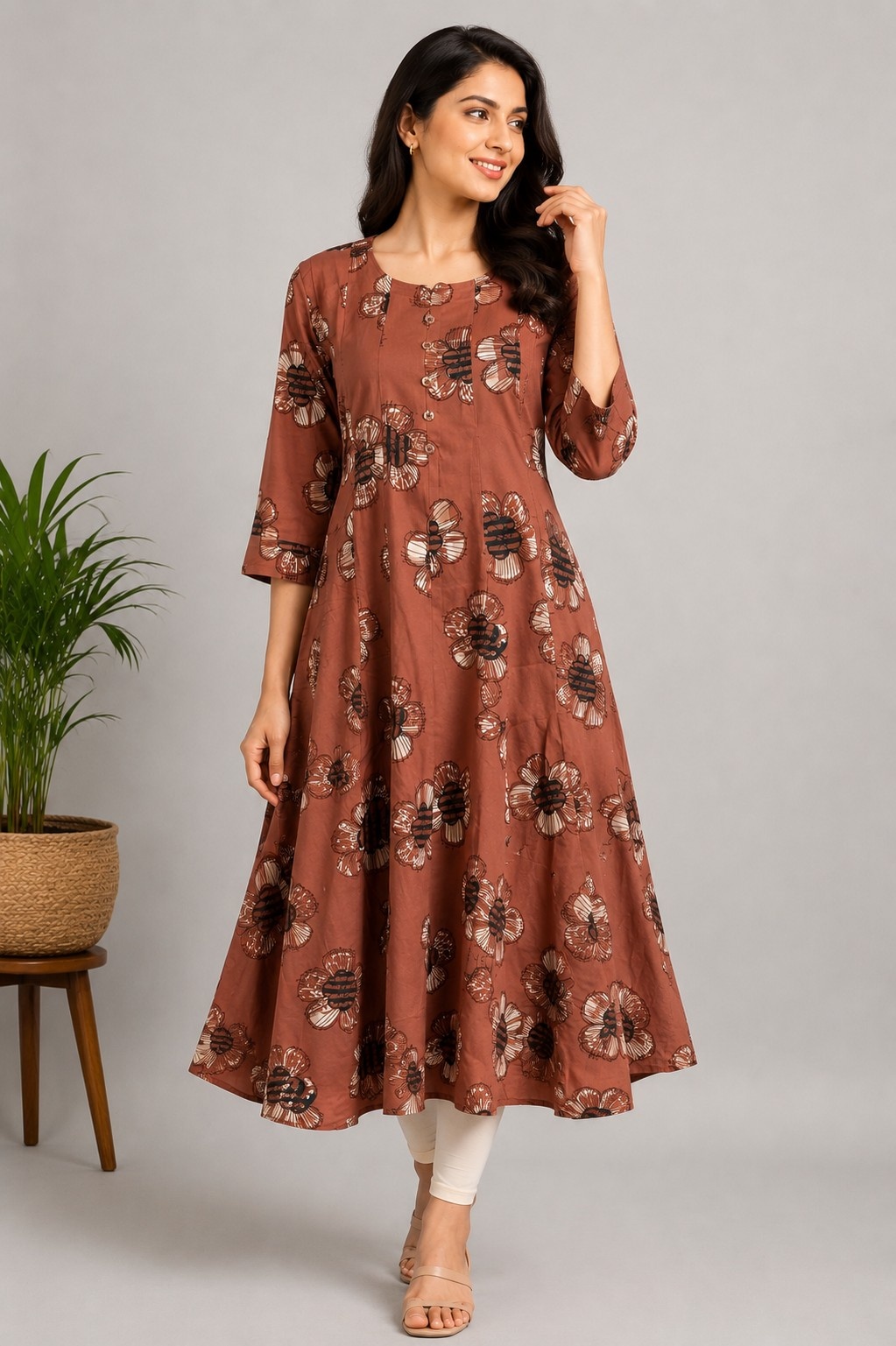 PONNIS Premium Anarkali Rayon Kurta for Women with 3/4 Sleeves | ANAR RP TOPS/672