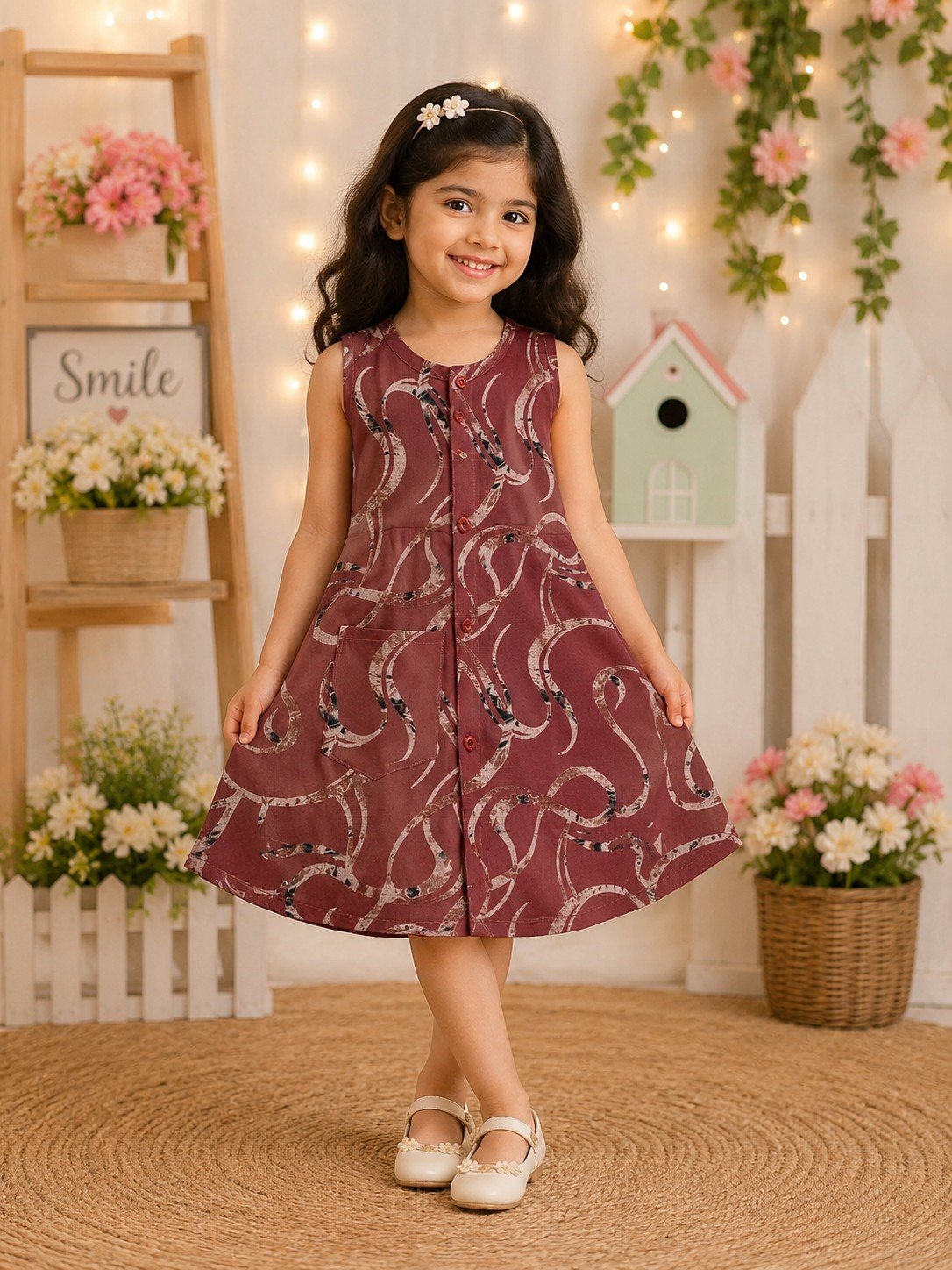 PONNIS Premium Alphine Kids Frock Floral Printed Design With Pocket/KF-16