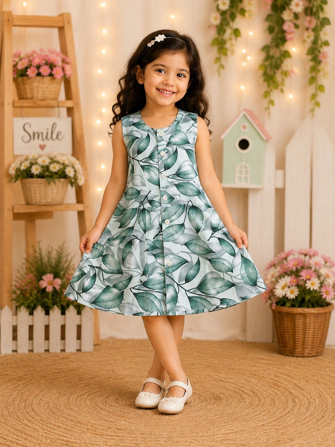 PONNIS Premium Cotton Kids Frock Floral Printed Design With Pocket/KF-18