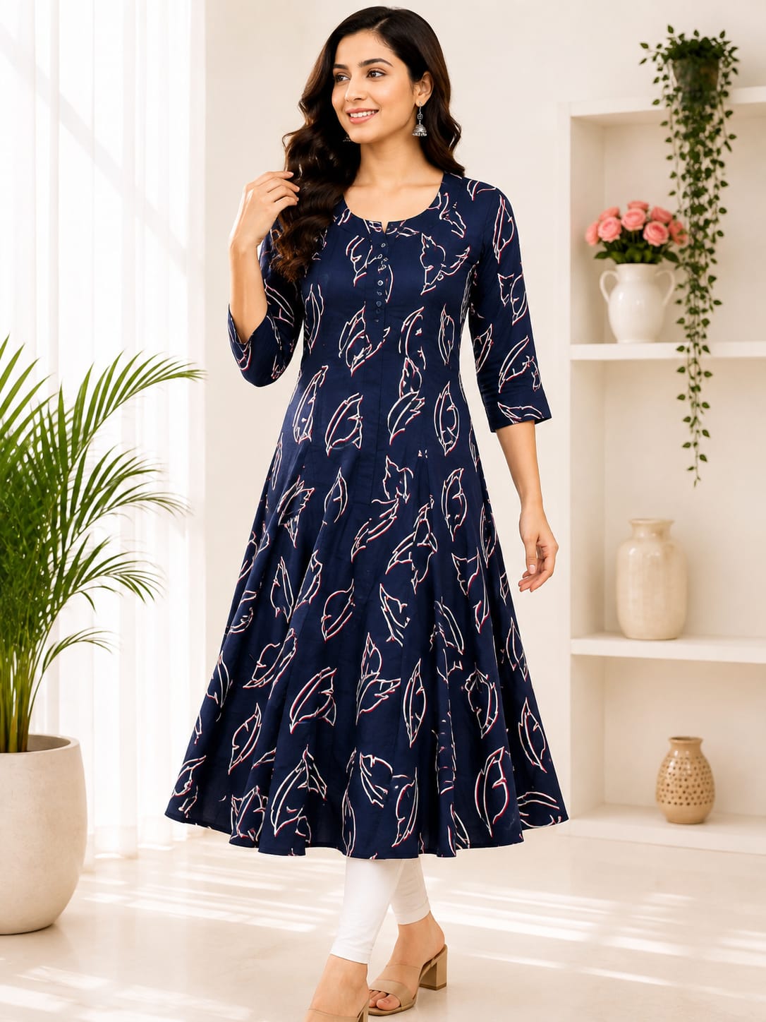 PONNIS Premium Anarkali Rayon Kurta for Women with 3/4 Sleeves | ANAR RP TOPS/663
