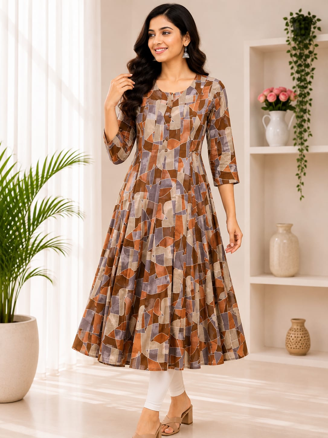 PONNIS Premium Anarkali Rayon Kurta for Women with 3/4 Sleeves | ANAR RP TOPS/668
