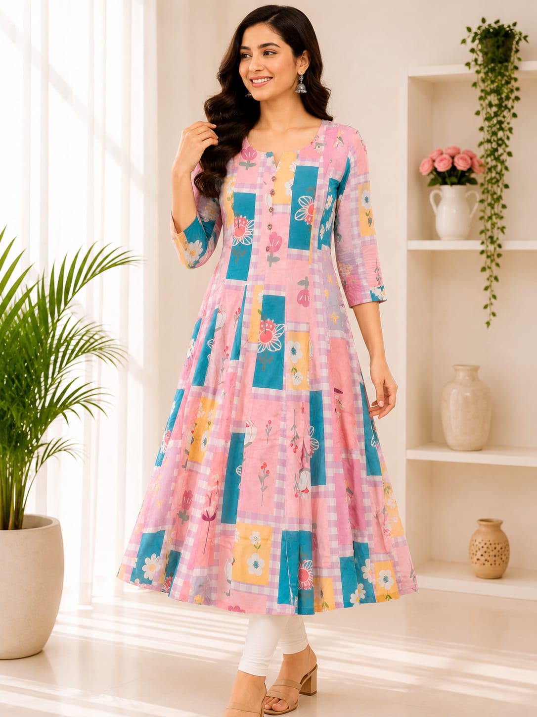 PONNIS Premium Anarkali Rayon Kurta for Women with 3/4 Sleeves | ANAR RP TOPS/665