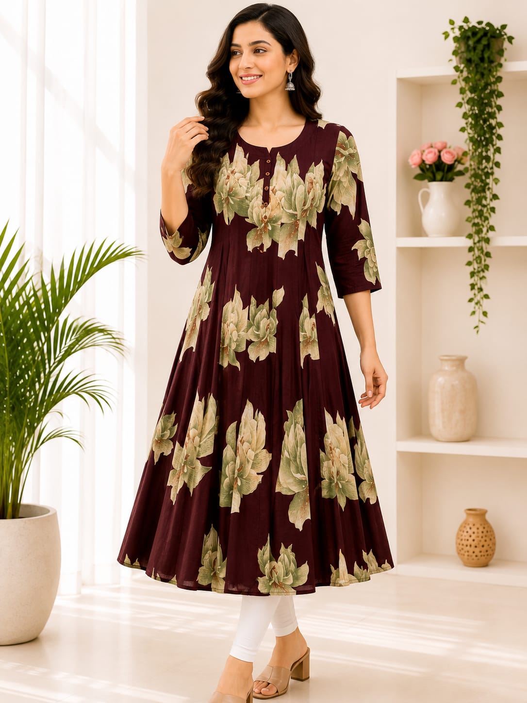 PONNIS Premium Anarkali Rayon Kurta for Women with 3/4 Sleeves | ANAR RP TOPS/670