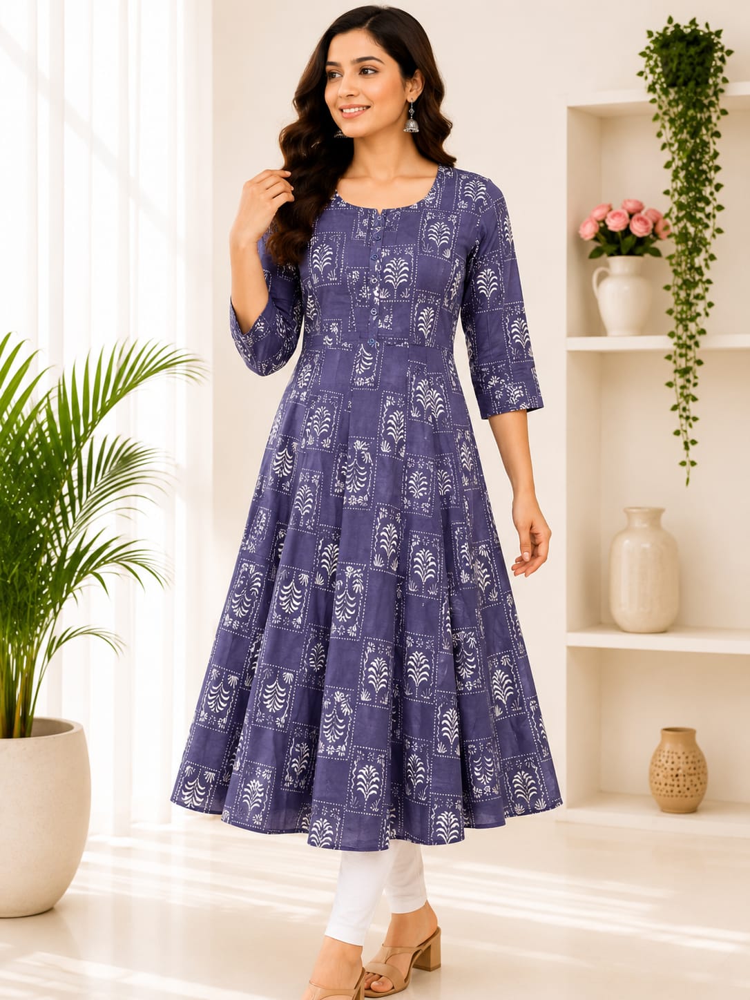 PONNIS Premium Anarkali Rayon Kurta for Women with 3/4 Sleeves | ANAR RP TOPS/666
