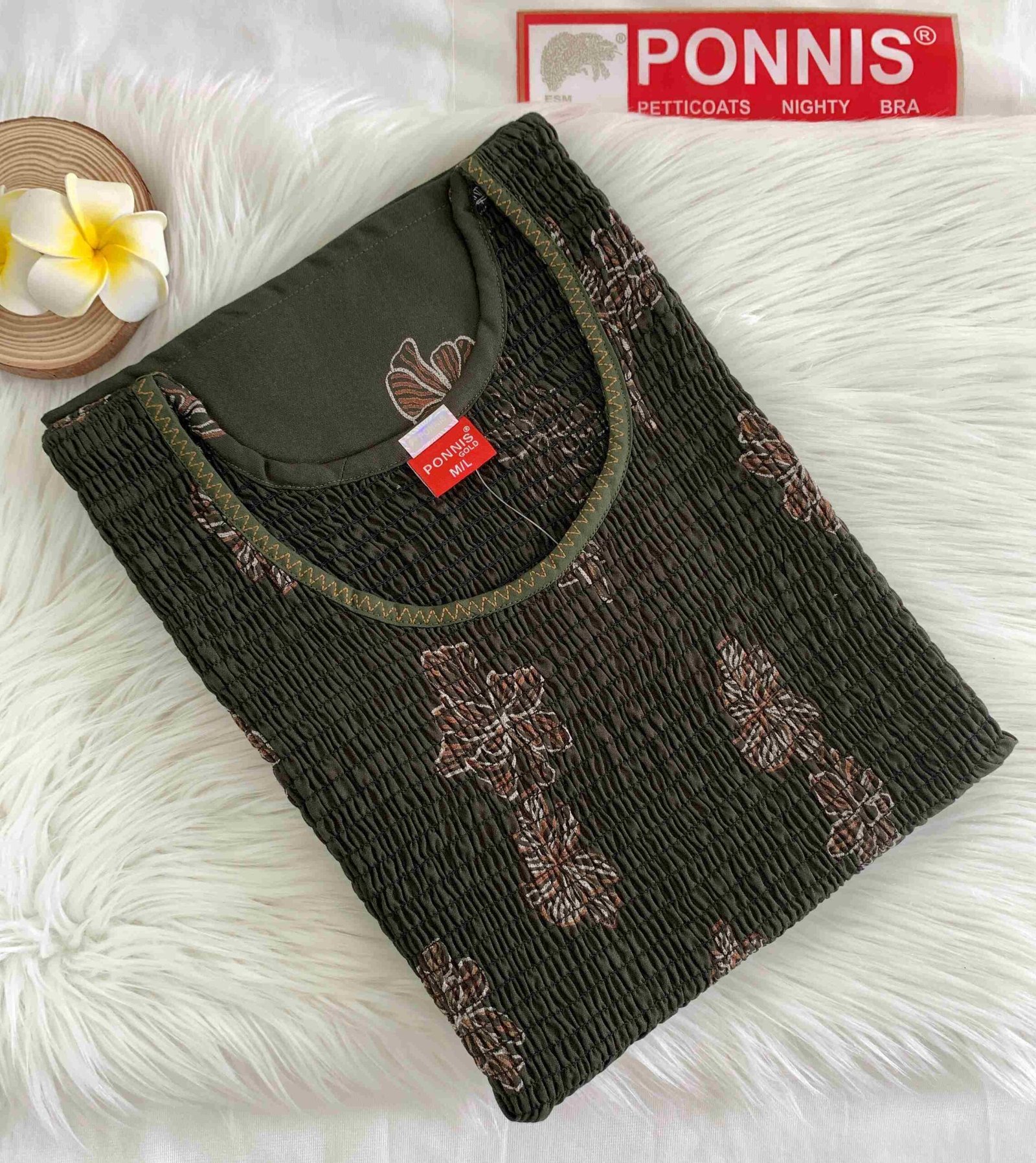 PONNIS Premium Women’s Alphine Cloth A-line and Smocking Detailing Nighty (Orange Sky)/OS-26
