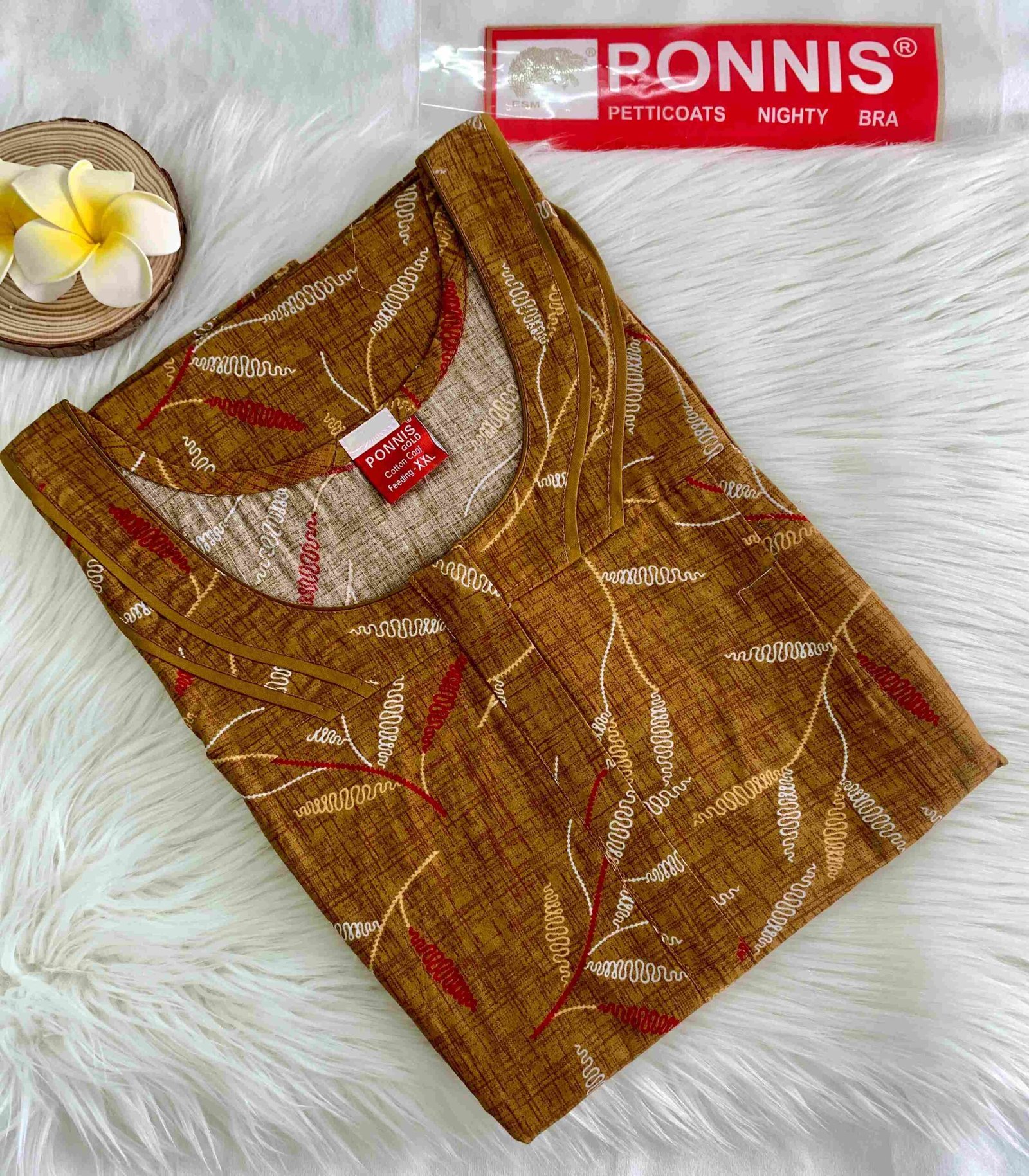 PONNIS’Feeding Nighty with Front Zip and Side Zip for Nursing Mothers./F-30