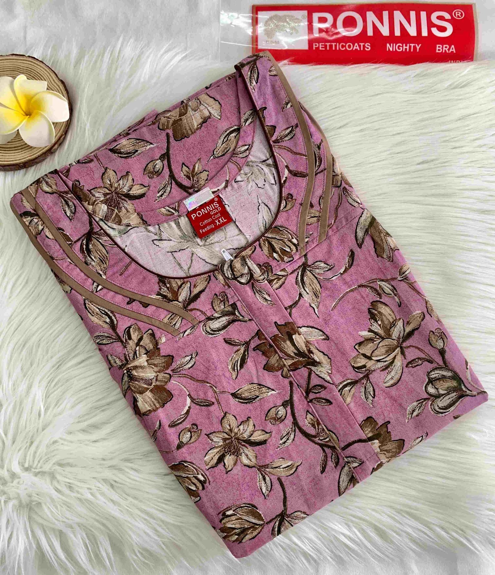 PONNIS’Feeding Nighty with Front Zip and Side Zip for Nursing Mothers./F-32