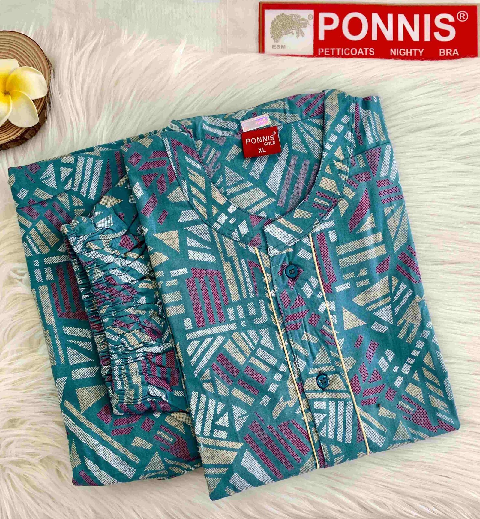 PONNIS Premium 2Pcs Cotton Night Suit with Bottom/427