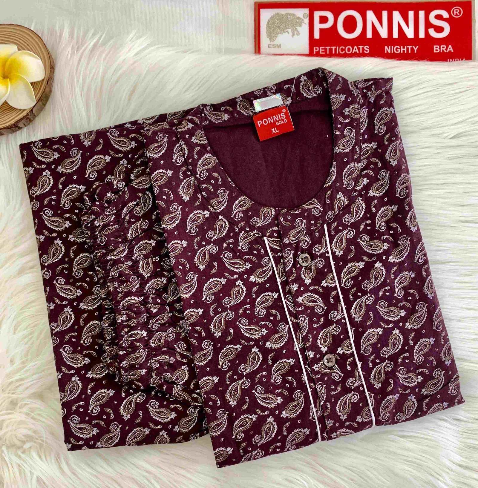 PONNIS Premium 2Pcs Cotton Night Suit with Bottom/430