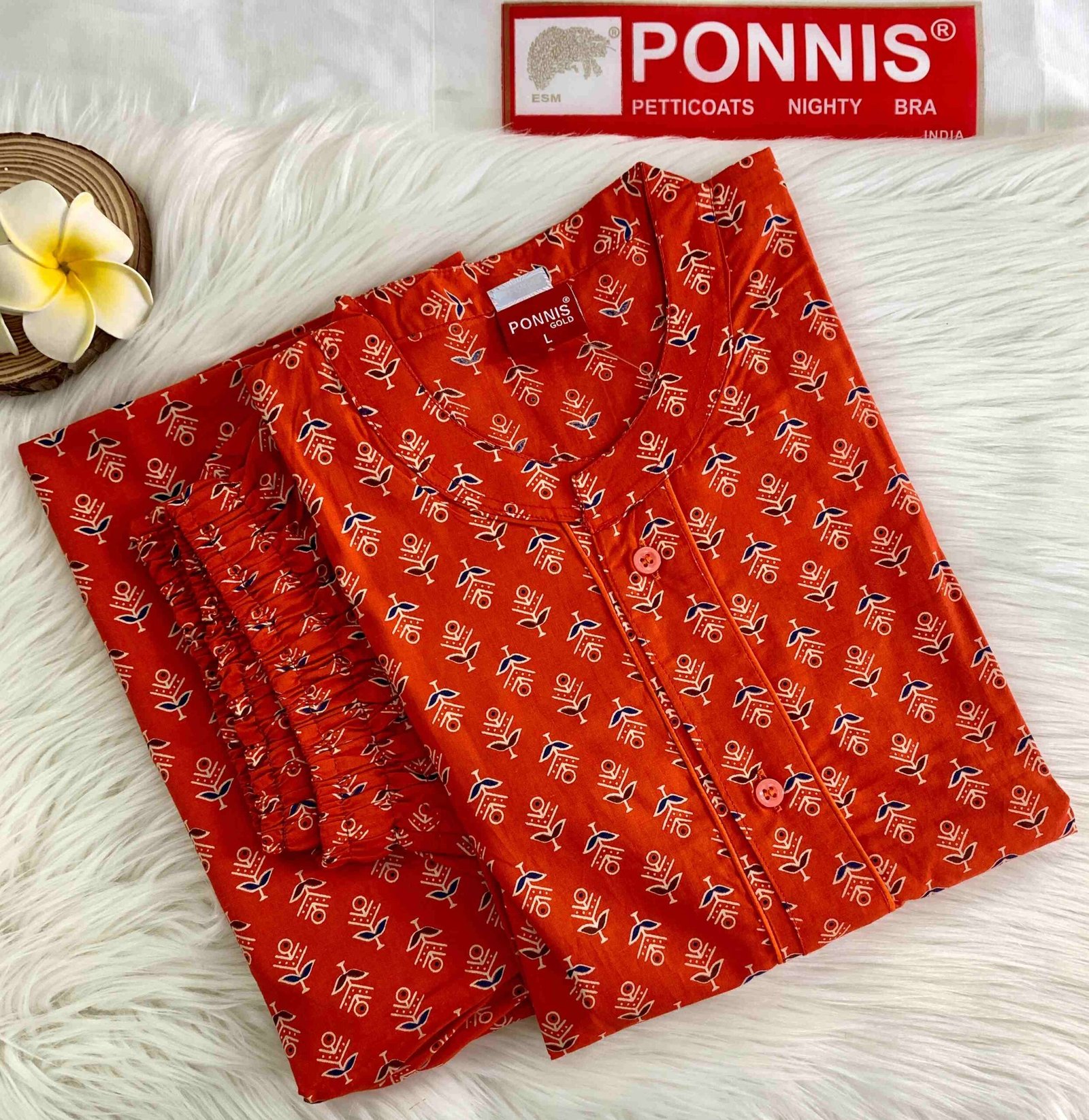 PONNIS Premium 2Pcs Cotton Night Suit with Bottom/442